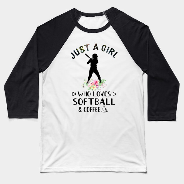 Just A Girl Who Love Softball And Coffee T-Shirt Baseball T-Shirt by Minkdick MT